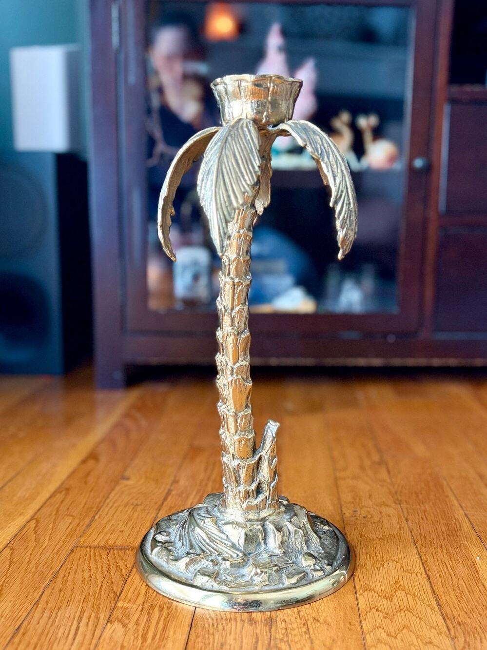 Hollywood Regency Brass Palm Tree Candlestick 15” Vintage 1970s